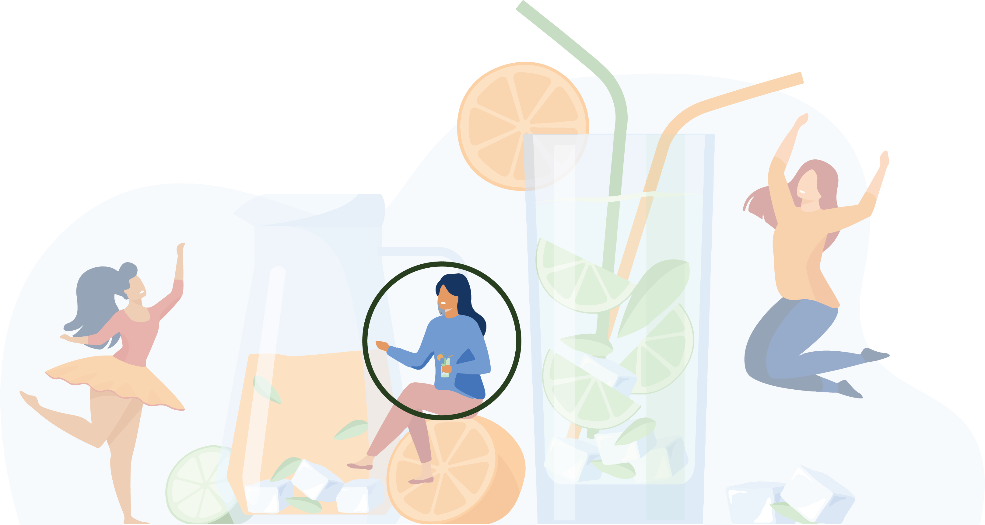 illustration of happy girls drinking fresh lemonade